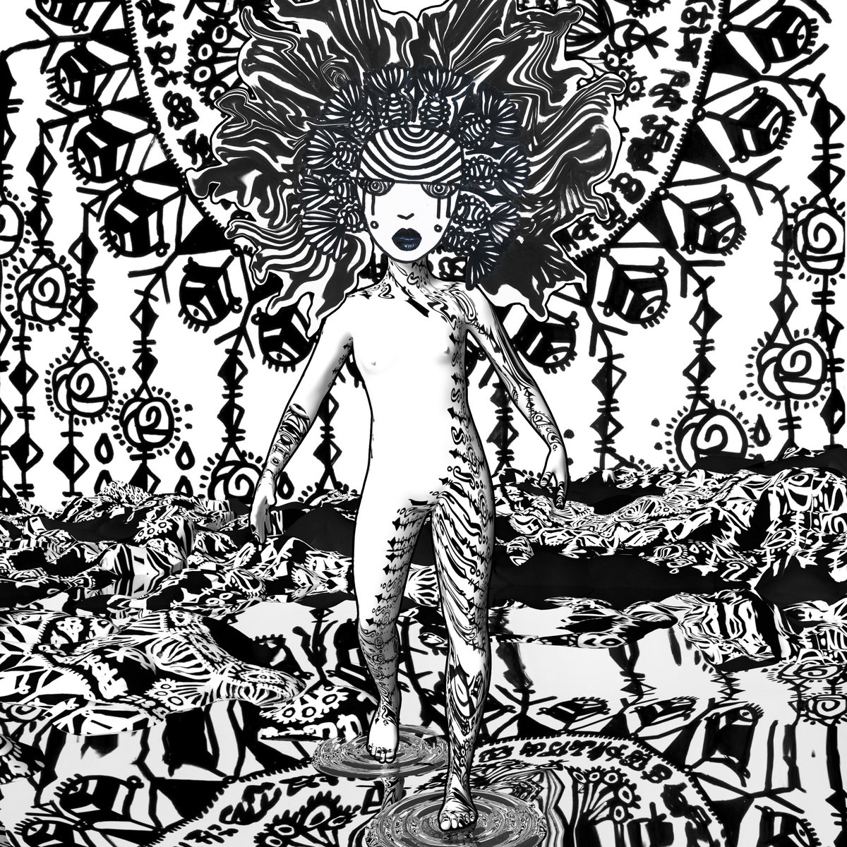 Estudo visual — tinta a preto e branco